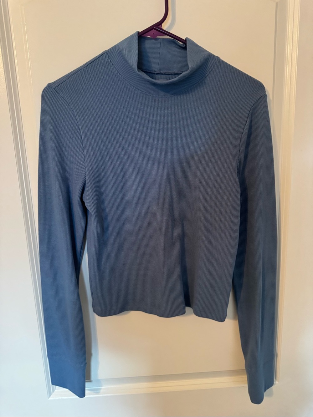 American Eagle Thermal Mock Neck Long Sleeve Top Slate Blue